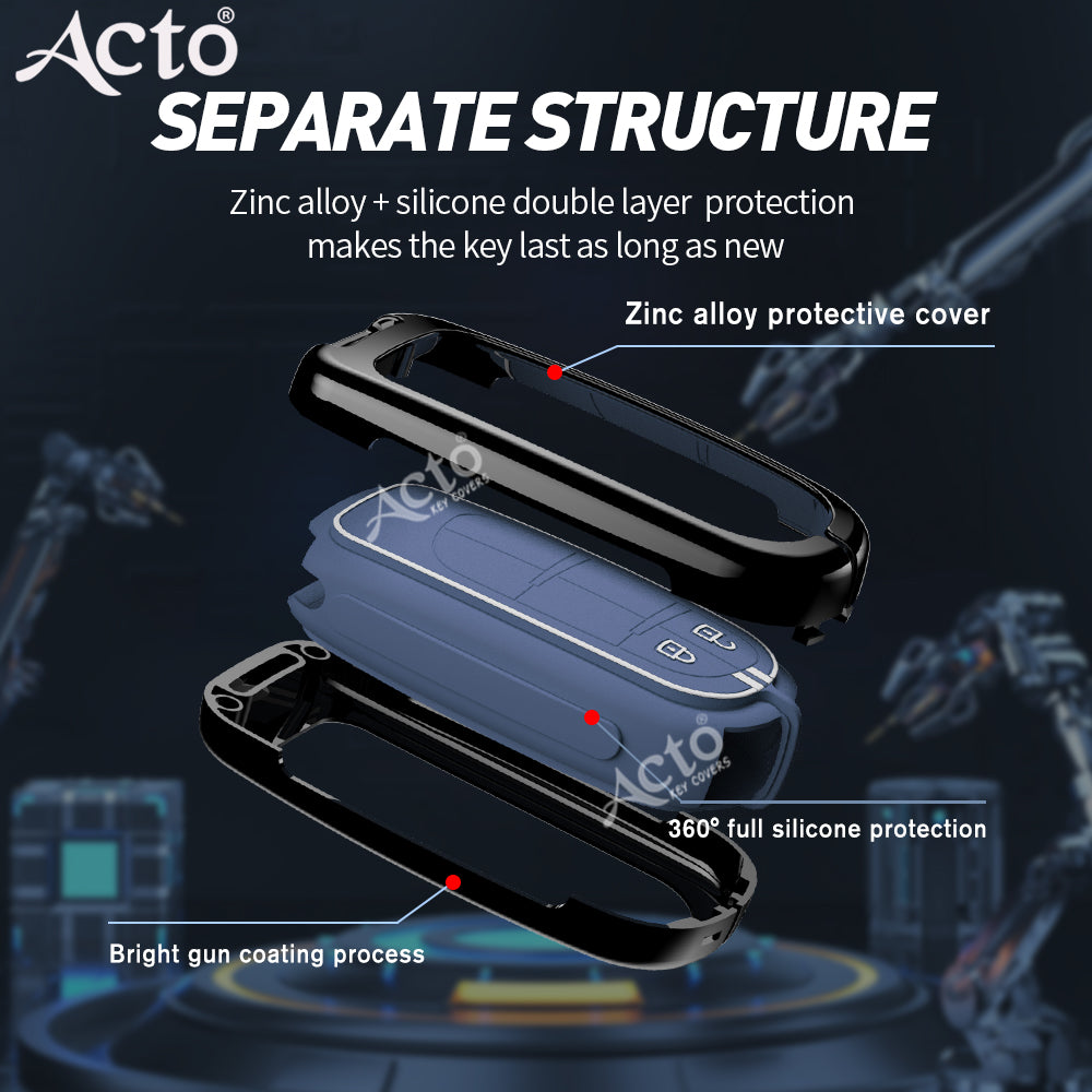 Acto Metal Sapphire Key Cover and Key chain Jeep Compass & Compass Trailhawk Compatible with  Pack of 1 Set (Glow in the Night)