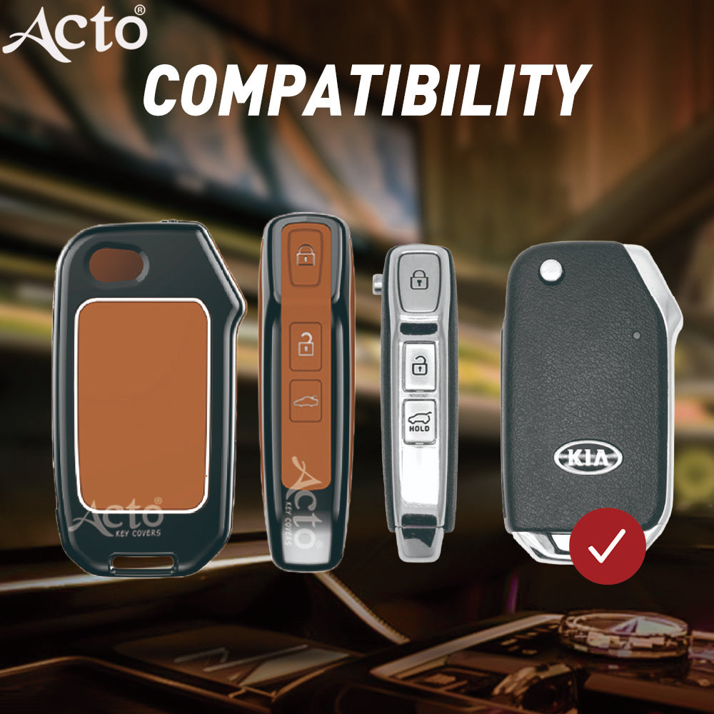 Acto Metal Sapphire Key Cover & Key Chain Compatible with Kia Seltos 2020, Sonet 2020 3 Button Flip Key | Premium Zinc Alloy Case | Glow in the Night Buttons | 360° Full Protection | Luxury Key Fob Cover | Pack of 1 Set