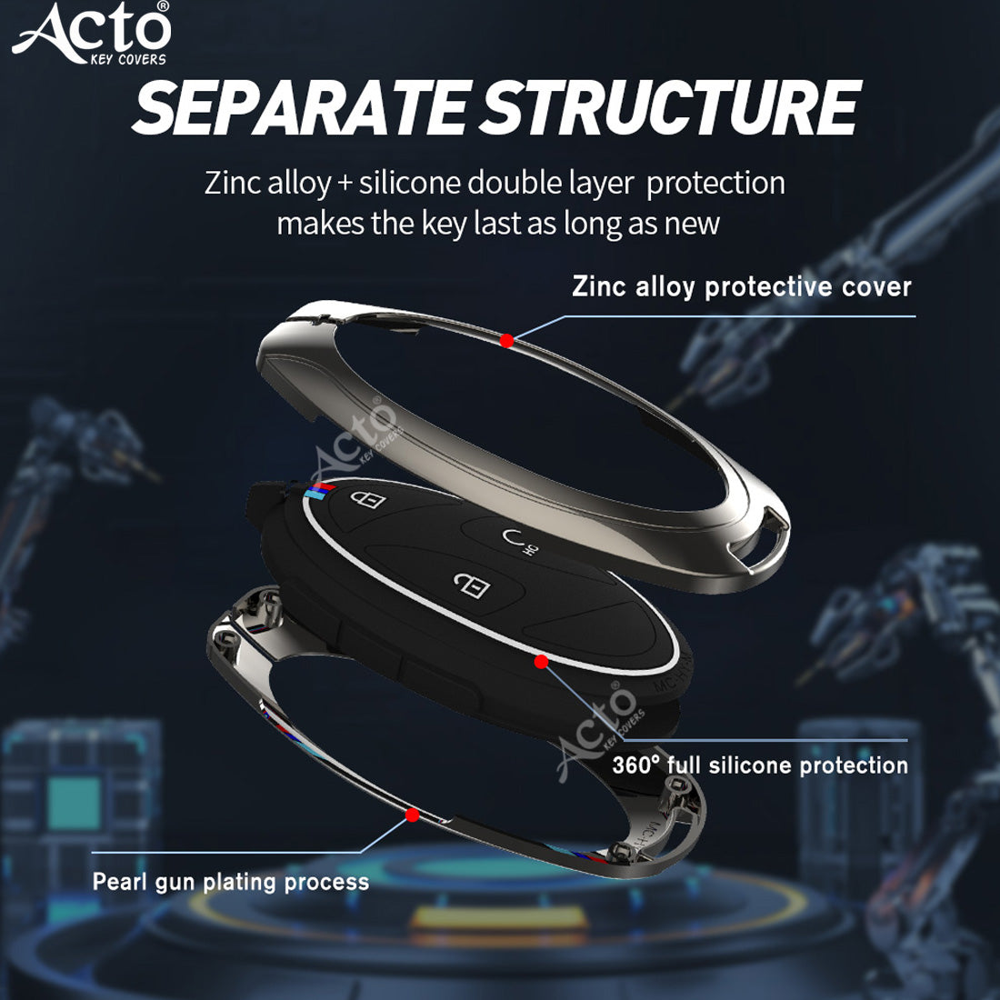 Acto Metal Silicone Key Cover & Key Chain Compatible with Hyundai Venue 2026 4-Button Smart Key | Premium Zinc Alloy Case | Glow in The Dark Buttons | Pack of 1