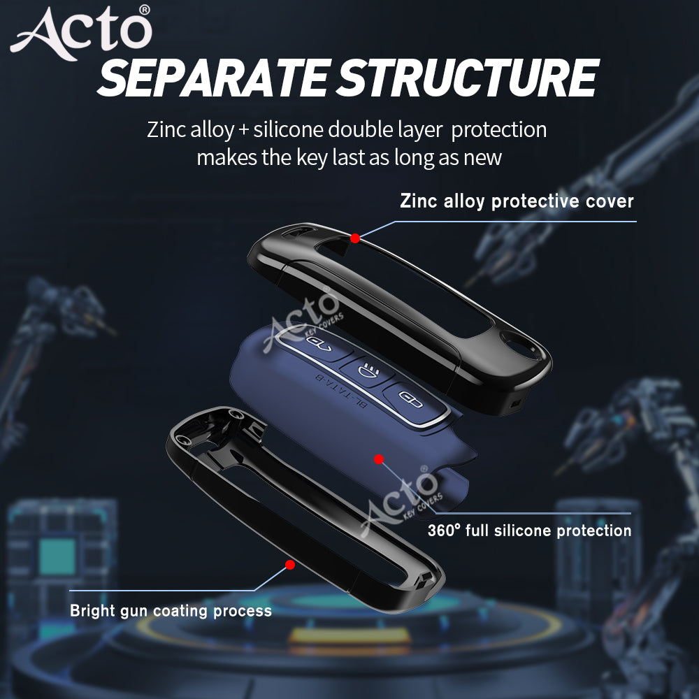Acto Metal Sapphire Key Cover and Key chain Compatible with Tata Bolt I Nexon I Tigor I Hexa I Tiago I Zest Pack of 1 Set (Glow in the Night)