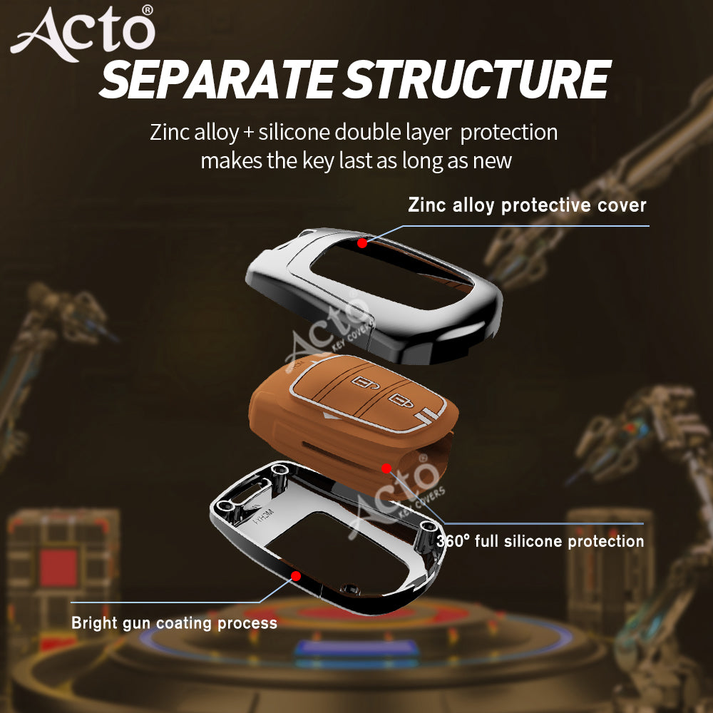 Acto Metal Sapphire Key Cover and Key chain Compatible with Hyudai I-10 Grand, Santro Pack of 1 Set (Glow in the Night)
