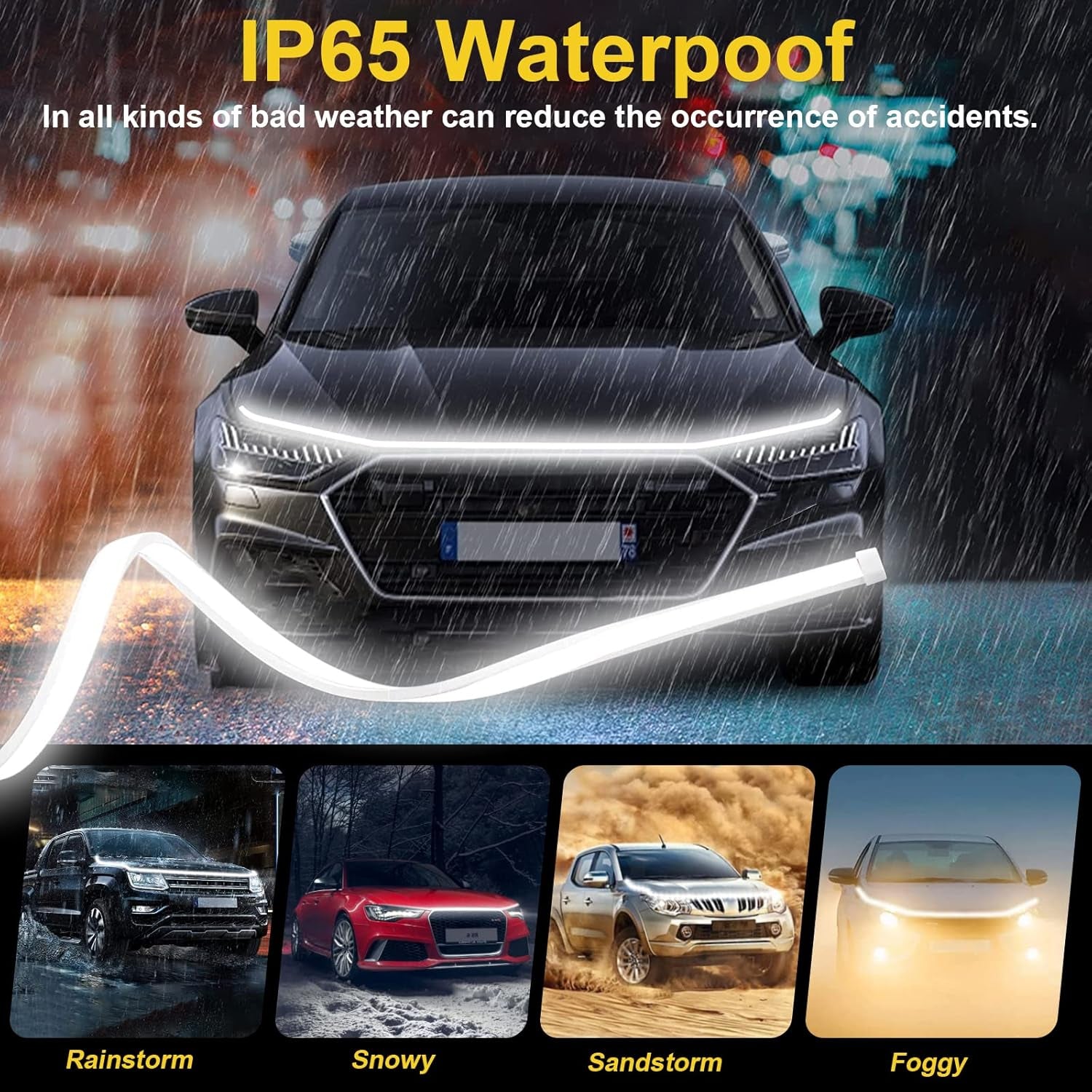 Car Hood Light Exterior Flexible Car Strip White Lights, Dynamic Car LED Strip Light Running Light Strip for Car