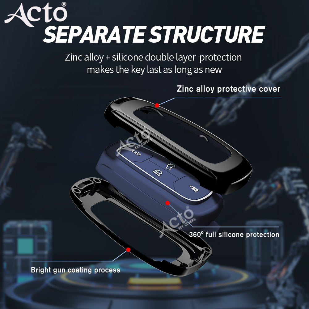 Acto Metal Sapphire Key Cover and Key chain Compatible with Tata Altroz I Harrier I Nexon Pack of 1 Set (Glow in the Night)