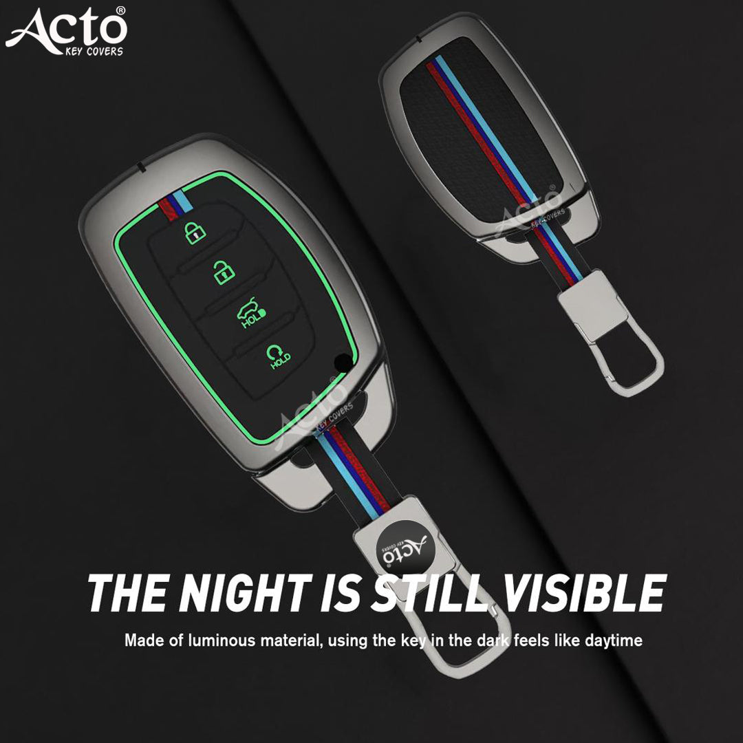 Acto Metal Sapphire Key Cover and Key chain Compatible with Hyundai Creta 2025 I Creta 2024 I Alacazar I Venue I Tucson Pack of 1 Set (Glow in the Night)