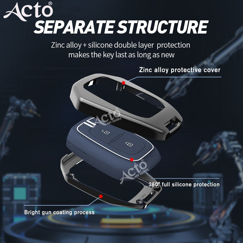 Acto Metal Sapphire Key Cover and Key chain Renault Duster, Kwid & Triber Compatible with  Pack of 1 Set (Glow in the Night)