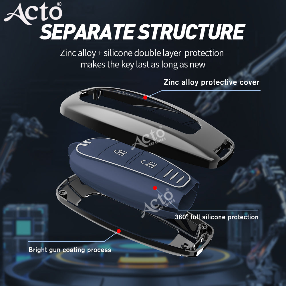 Acto Metal Sapphire Key Cover and Key chain Compatible with Suzuki Baleno I Breeza I Ciaz I Ignis I S-cross 2 Button Pack of 1 Set (Glow in the Night)