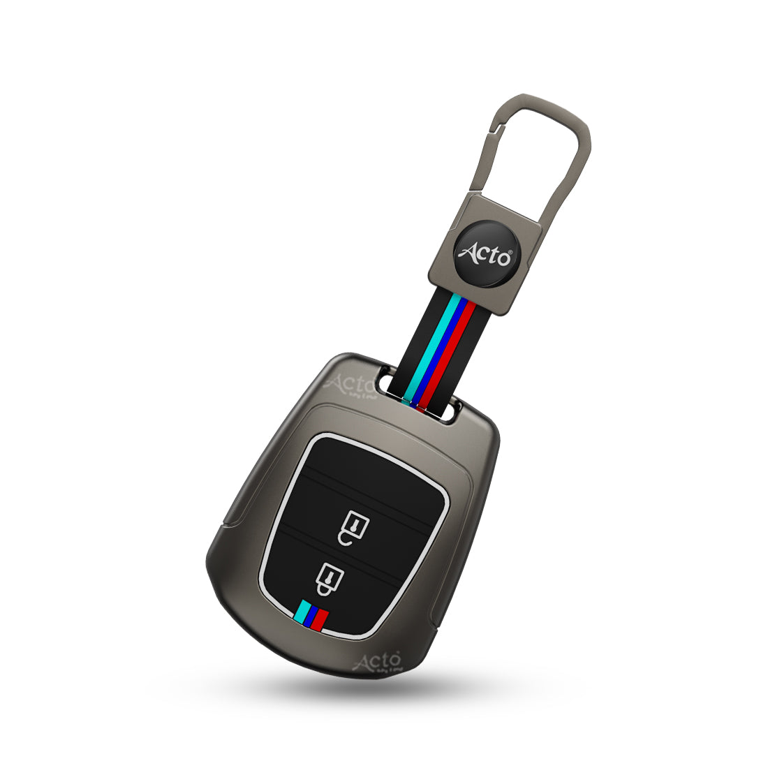 Acto Metal Sapphire Key Cover and Key chain Compatible with Hyudai I-10 Grand, Santro Pack of 1 Set (Glow in the Night)