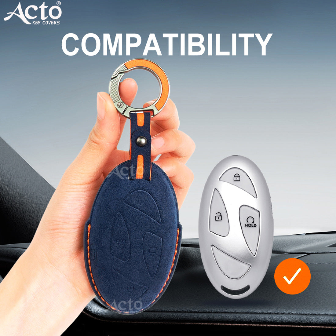 ACTO Alcantara Key Cover and Key Chain in Dashing Color – Compatible with Hyundai Venue 2025 (4-Button Smart Key) (Pack of 1)