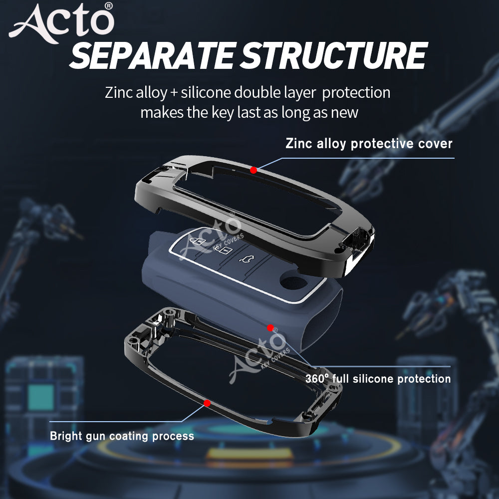 Acto Metal Sapphire Key Cover and Key chain Compatible with Toyota Crysta, Fortuner Pack of 1 Set (Glow in the Night)