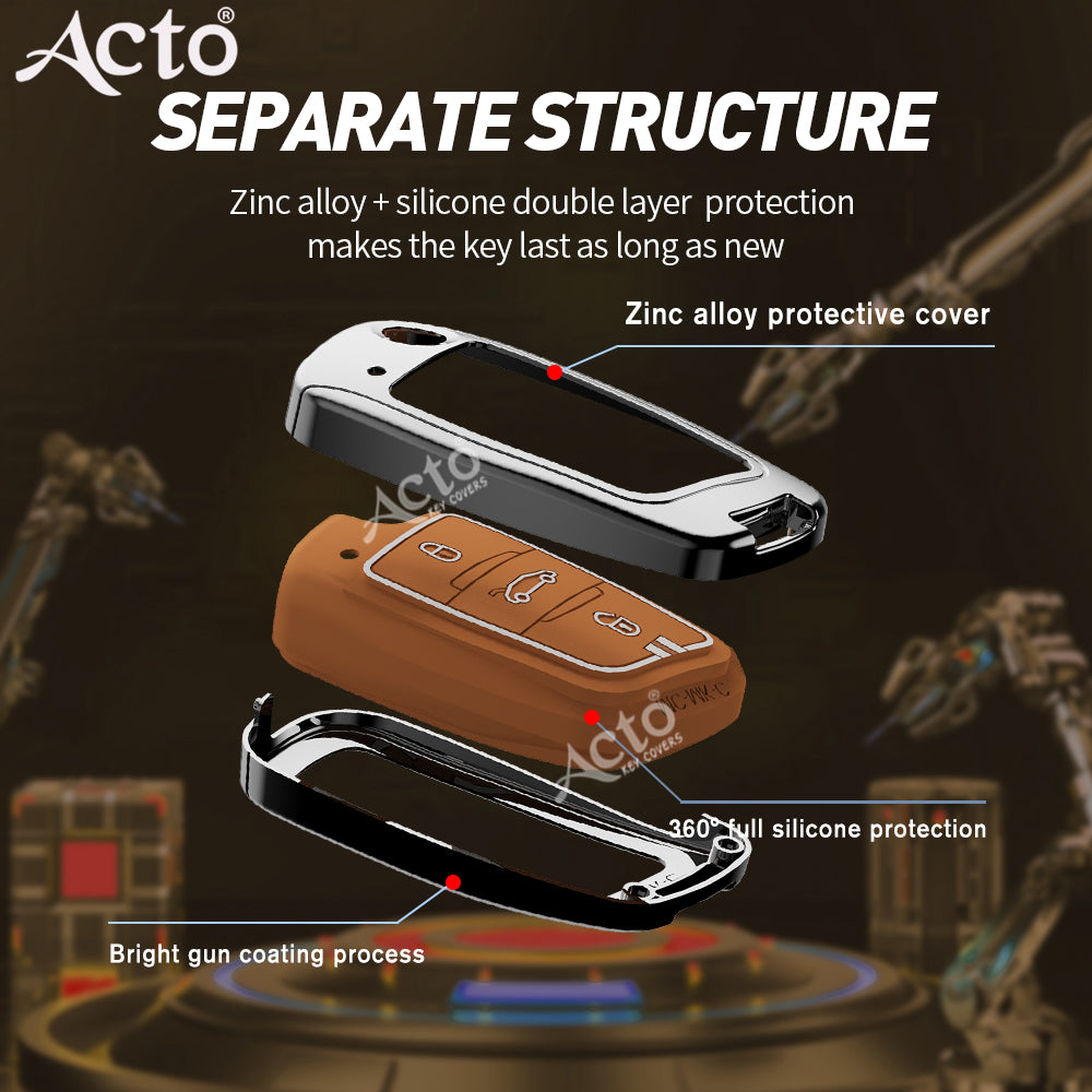 Acto Metal Sapphire Key Cover & Key Chain Compatible with Xhorse Universal Flip Key | Zinc Alloy Case | Glow-in-the-Dark Buttons | 360° Protection | Pack of 1