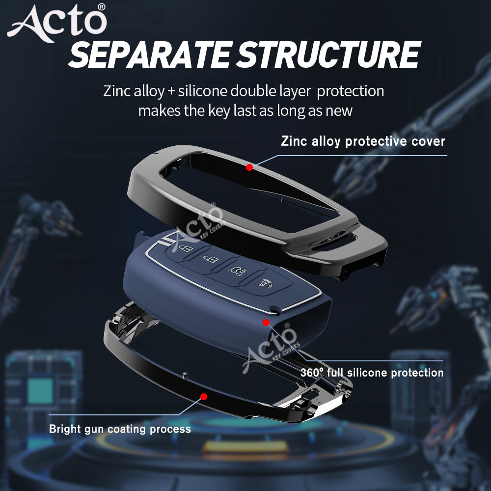 Acto Metal Sapphire Key Cover and Key chain Compatible with Hyundai Tucson I Creta I i20 (2021) I Elantra I Venue Pack of 1 Set (Glow in the Night)