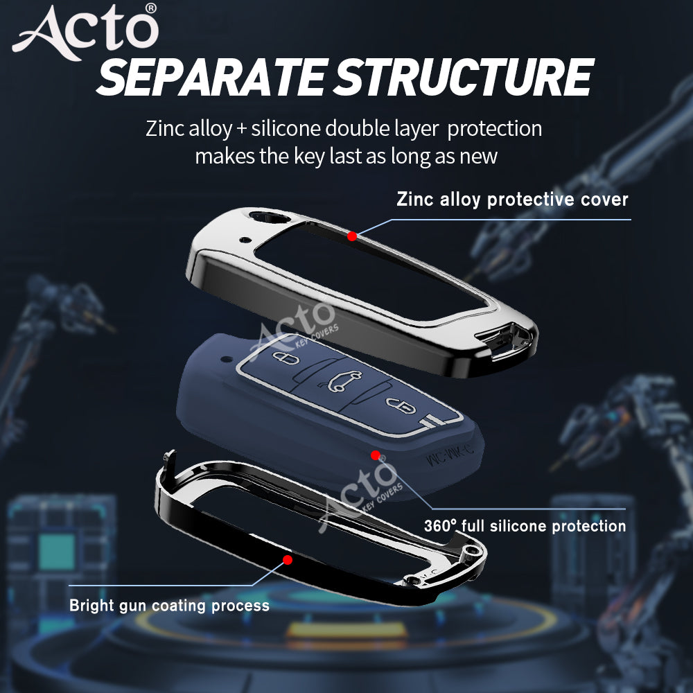 Acto Metal Sapphire Key Cover & Key Chain Compatible with Xhorse Universal Flip Key | Zinc Alloy Case | Glow-in-the-Dark Buttons | 360° Protection | Pack of 1