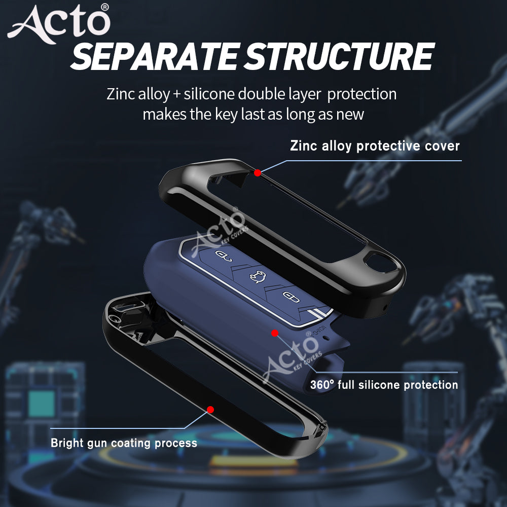 Acto Metal Sapphire Key Cover and Key chain Compatible with Mahindra Thar I Thar Roxx I Bolero I Marazzo I Scorpio I Tuv300 I Xuv700 Pack of 1 Set (Glow in the Night)