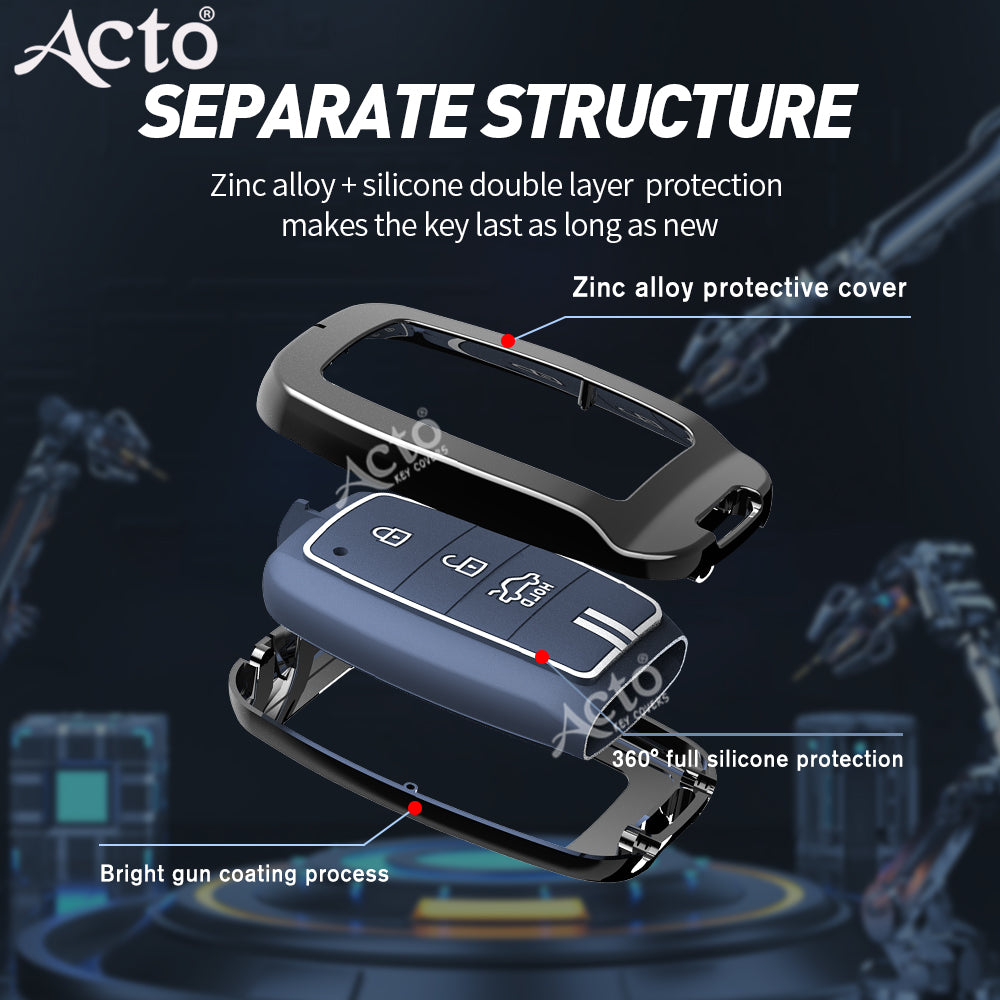 Acto Metal Sapphire Key Cover and Key chain KIA Seltos & Carens Compatible with  Pack of 1 Set (Glow in the Night)