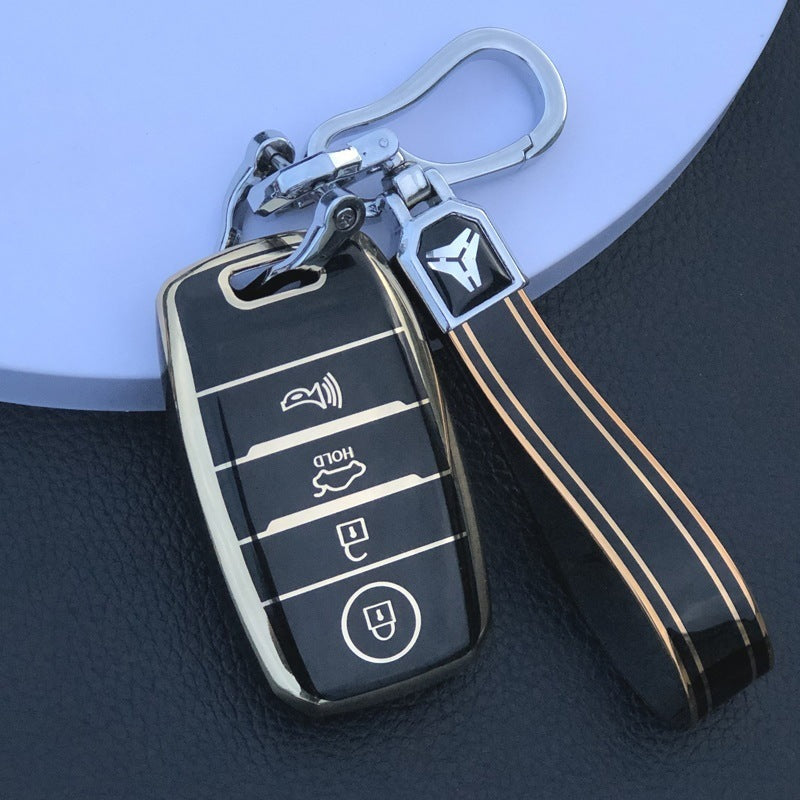 Acto TPU Gold Series Car Key Cover With TPU Gold Key Chain For Kia Seltos