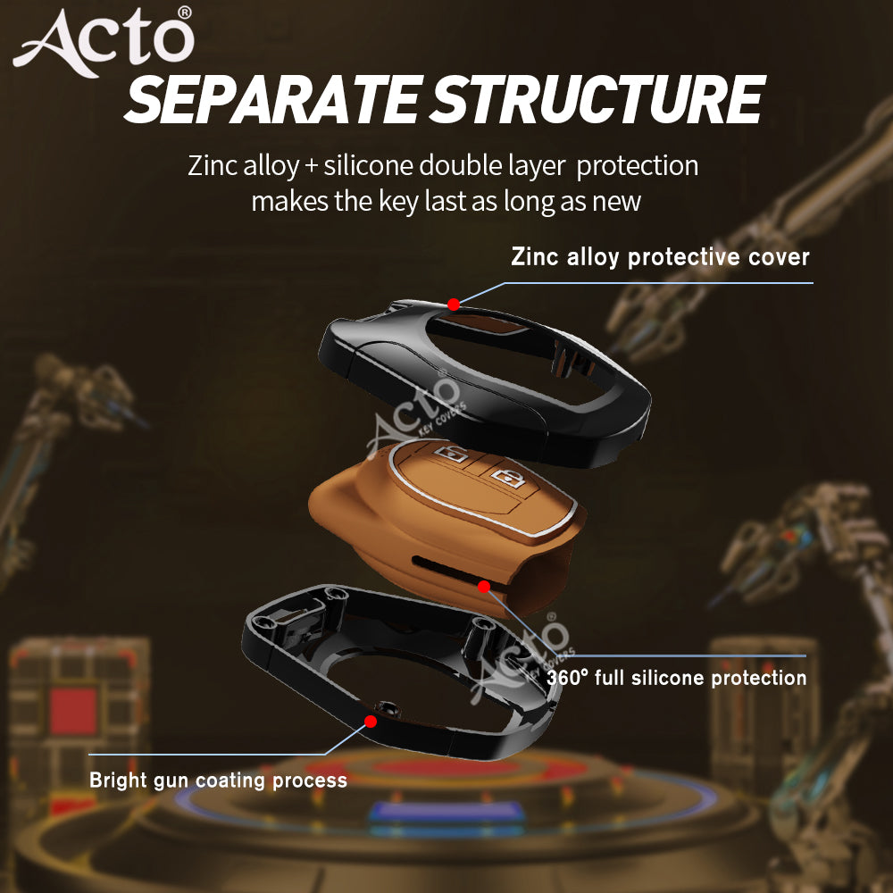 Acto Metal Sapphire Key Cover and Key chain Compatible with Suzuki Swift I Alto I Alto K-10 I Alto 800 I Baleno I Breeza I Celerio I Dzire I Ciaz I Ignis I S-cross I Ertiga I XL-6 I Spresso I Ritz I SX4 I WagonR Pack of 1 Set (Glow in the Night)