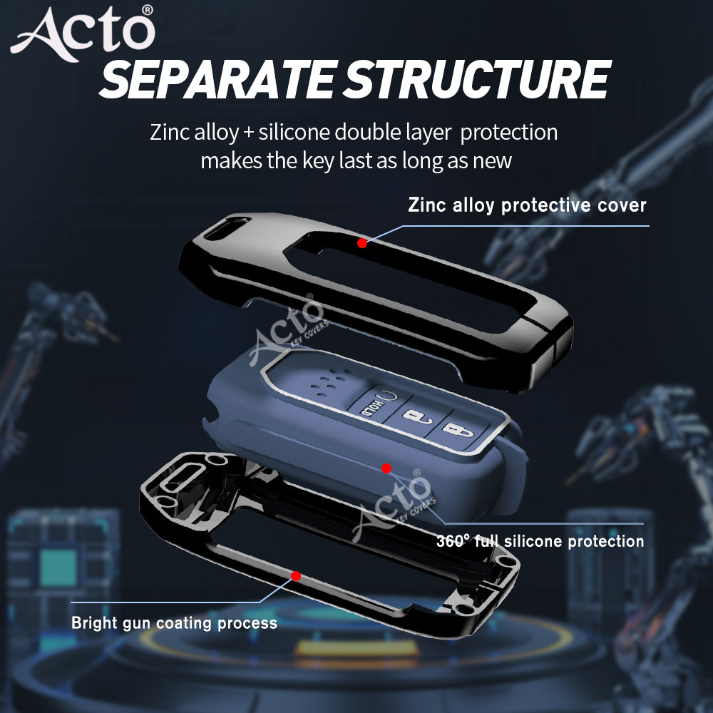 Acto Metal Sapphire Key Cover and Key chain Compatible with Honda Accord, Civic, WR-V, BR-V, CR-V, City, Jazz Pack of 1 Set (Glow in the Night)