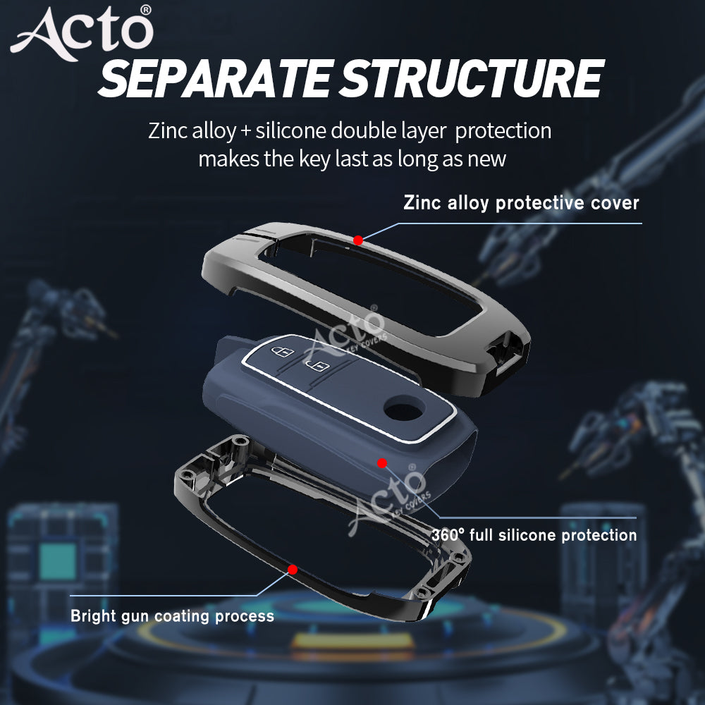 Acto Metal Sapphire Key Cover and Key chain Compatible with Toyota Crysta, Fortuner Pack of 1 Set (Glow in the Night)