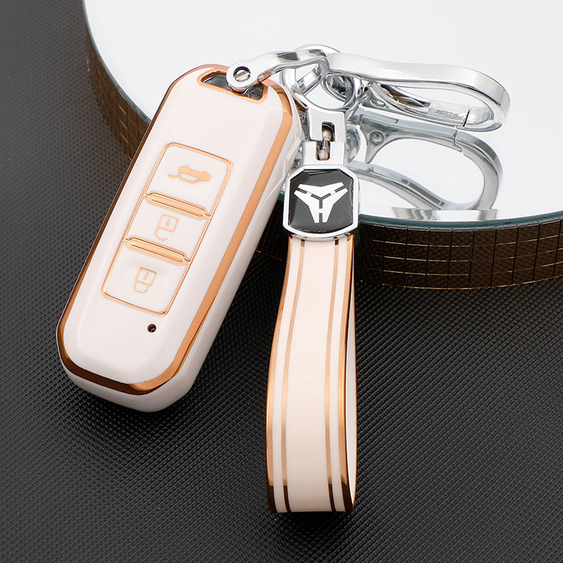 Acto TPU Gold Series Car Key Cover With TPU Gold Key Chain For MG Hector