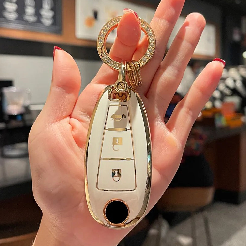 Acto TPU Gold Series Car Key Cover With Diamond Key Ring For Suzuki Ciaz