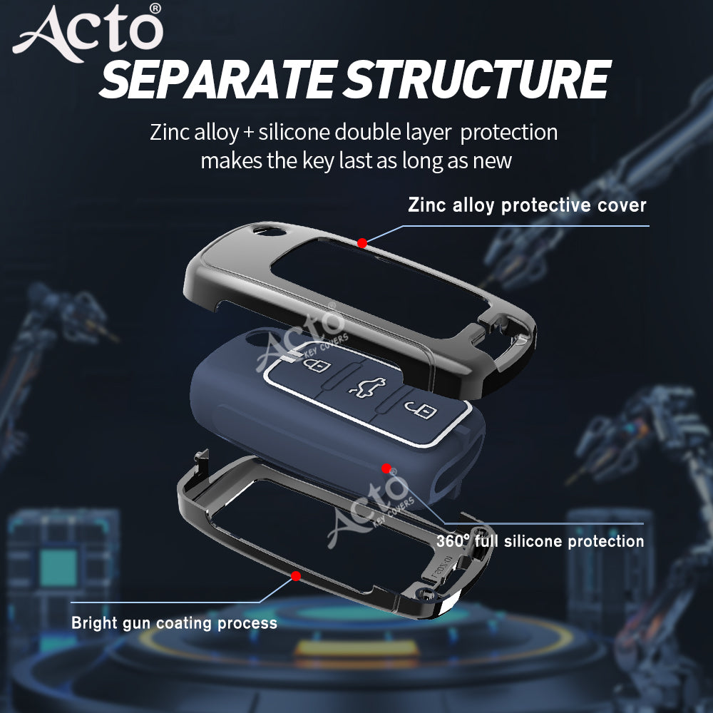 Acto Metal Sapphire Key Cover and Key chain Volkswagen & Škoda Ameo, Jetta, Octavia, Rapid, Vento, Fabia, Laura, Polo, Superb & Yeti Compatible with  Pack of 1 Set (Glow in the Night)