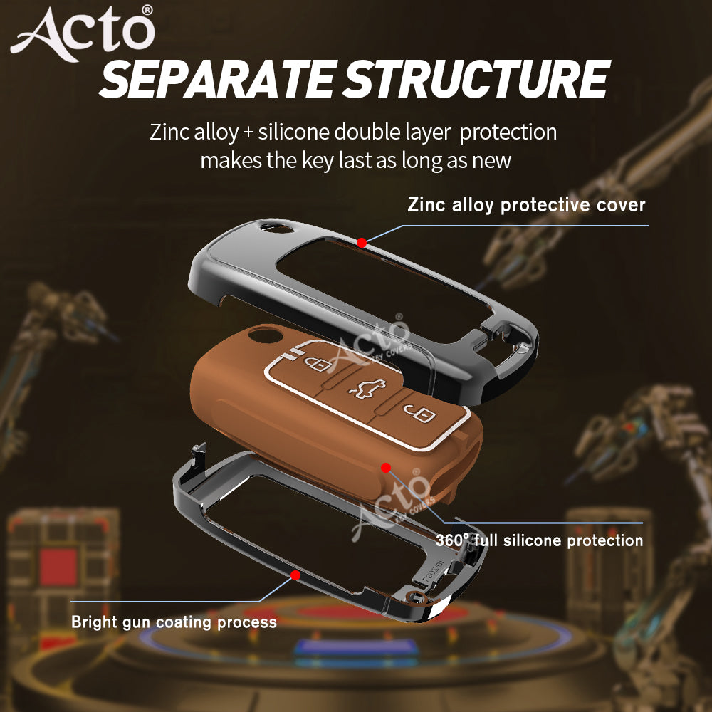Acto Metal Sapphire Key Cover and Key chain Volkswagen & Škoda Ameo, Jetta, Octavia, Rapid, Vento, Fabia, Laura, Polo, Superb & Yeti Compatible with  Pack of 1 Set (Glow in the Night)