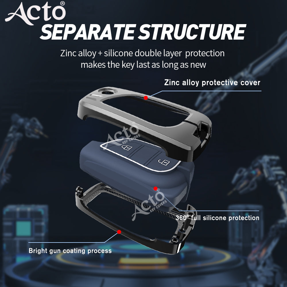 Acto Metal Sapphire Key Cover and Key chain Compatible with Toyota Corolla Altis and Innova Crysta Pack of 1 Set (Glow in the Night)