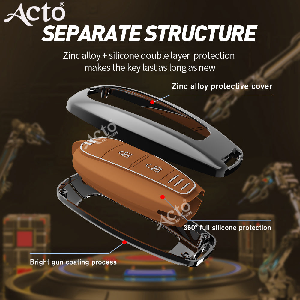 Acto Metal Sapphire Key Cover and Key chain Compatible with Suzuki Baleno I Breeza I Ciaz I Ignis I S-cross 2 Button Pack of 1 Set (Glow in the Night)
