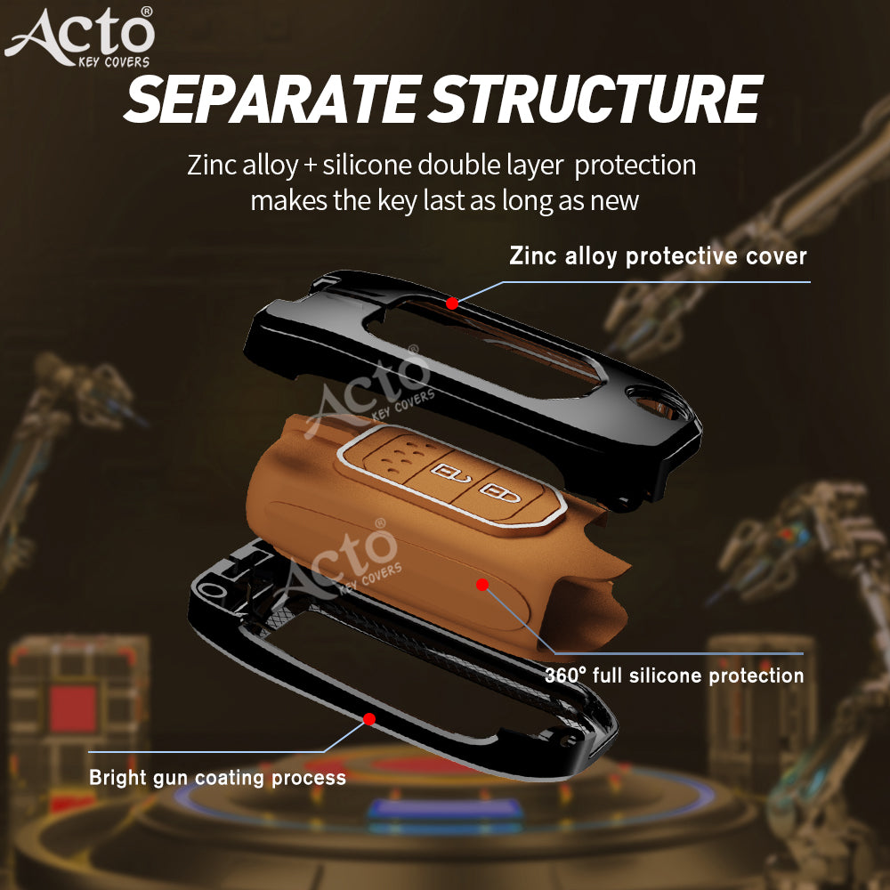 Acto Metal Sapphire Key Cover and Key chain Compatible with Honda City, WR-V, Jazz Pack of 1 Set (Glow in the Night)