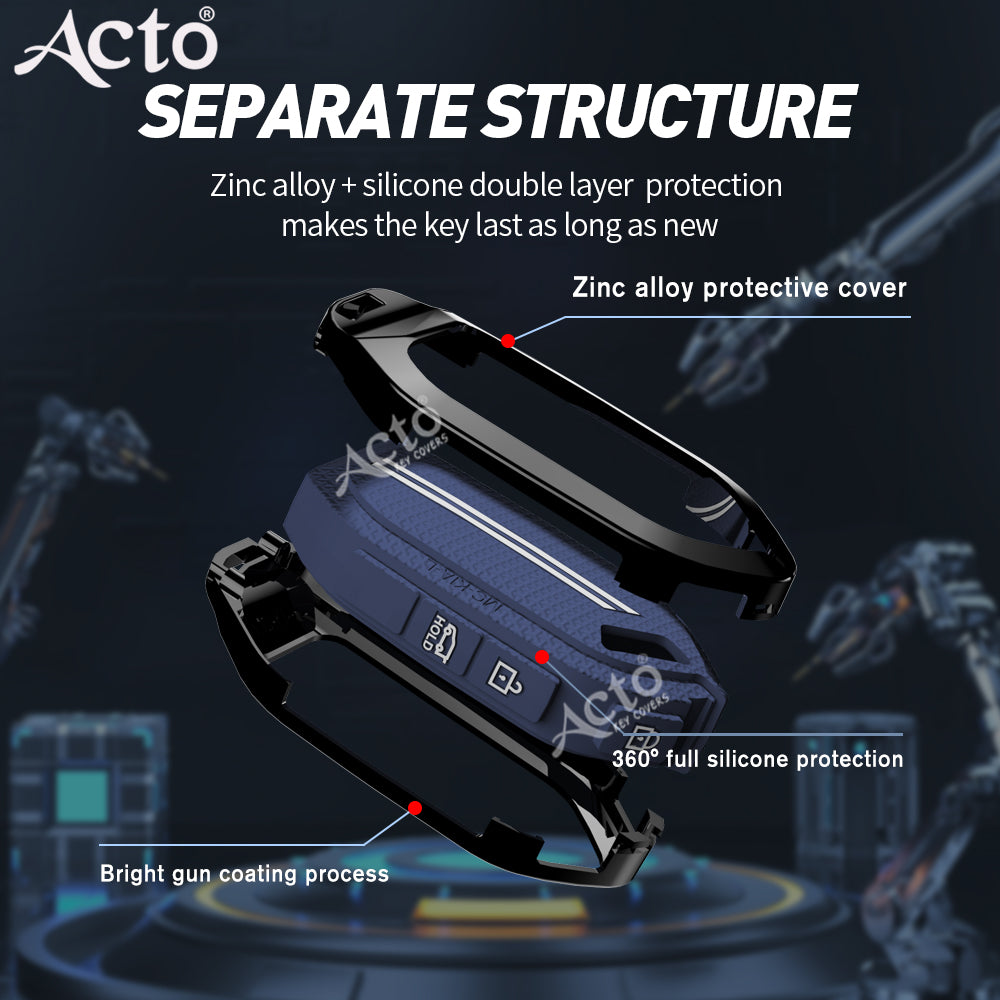 Acto Metal Sapphire Key Cover & Key Chain Compatible with Kia Syros 2025 & Seltos 2026 4-Button Smart Key | Premium Zinc Alloy Case | Glow in the Night Buttons | 360° Full Protection | Luxury Key Fob Cover | Pack of 1 Set