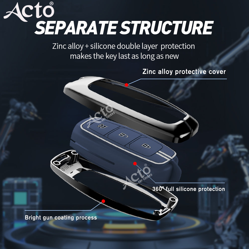 Acto Metal Sapphire Key Cover and Key chain Compatible with Hyundai Kona electric I Verna Pack of 1 Set (Glow in the Night)