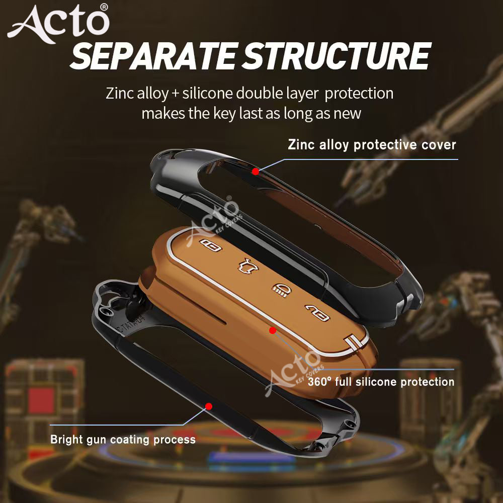 Acto Metal Sapphire Key Cover and Key chain Compatible with Tata Curvv Pack of 1 Set (Glow in the Night)
