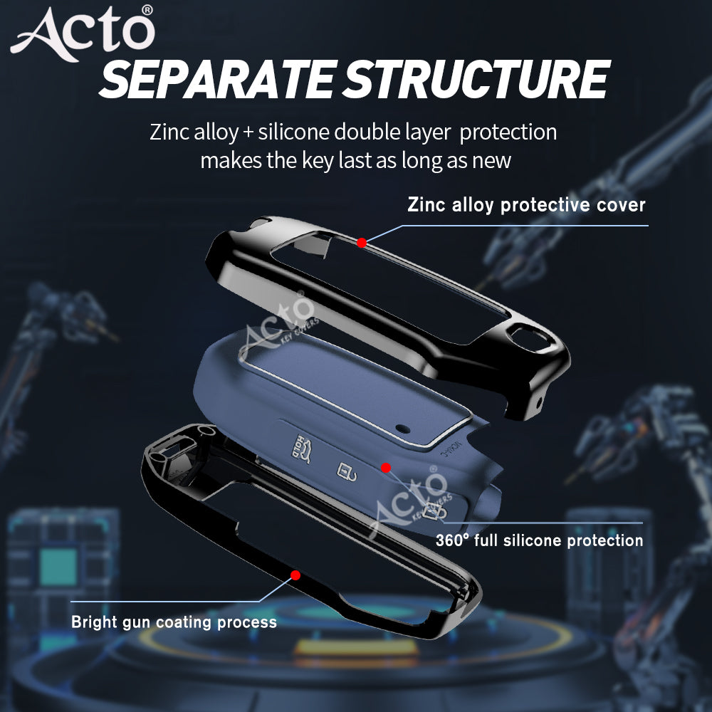 Acto Metal Sapphire Key Cover & Key Chain Compatible with Kia Seltos 2020, Sonet 2020 3 Button Flip Key | Premium Zinc Alloy Case | Glow in the Night Buttons | 360° Full Protection | Luxury Key Fob Cover | Pack of 1 Set