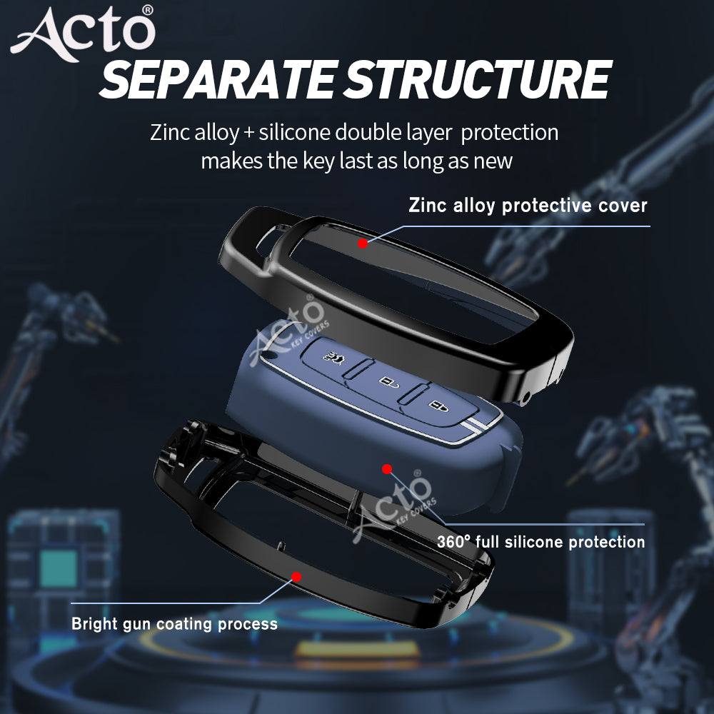 Acto Metal Sapphire Key Cover and Key chain Compatible with Hyudai  Aura I Elantra I I10 Grand Nios I i20 Elite I Verna 4S I Creta I i10 Grand I i20 Active I Tucson I Xcent Pack of 1 Set (Glow in the Night)
