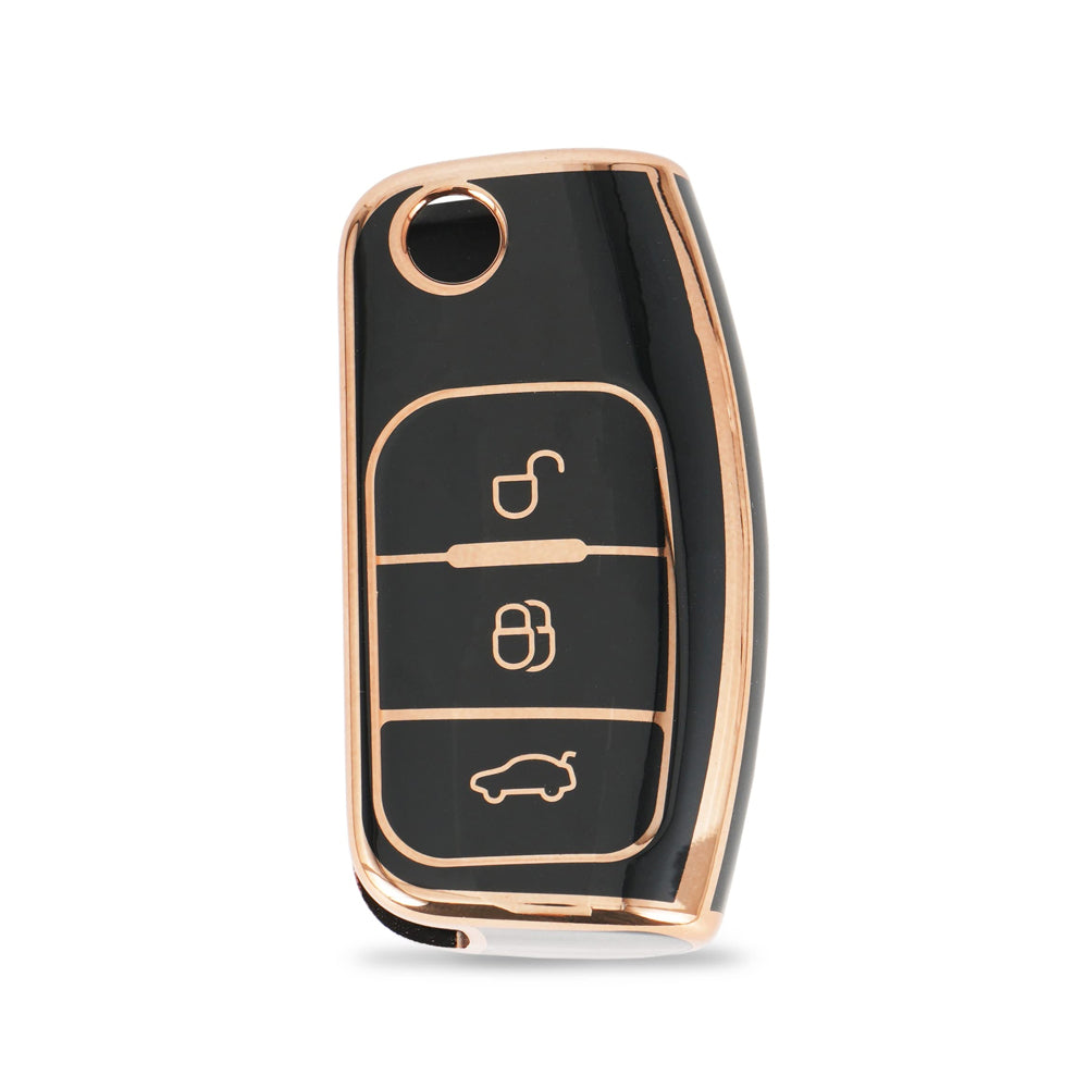 Acto TPU Gold Series Car Key Cover With Diamond Key Ring For Ford Ecosport