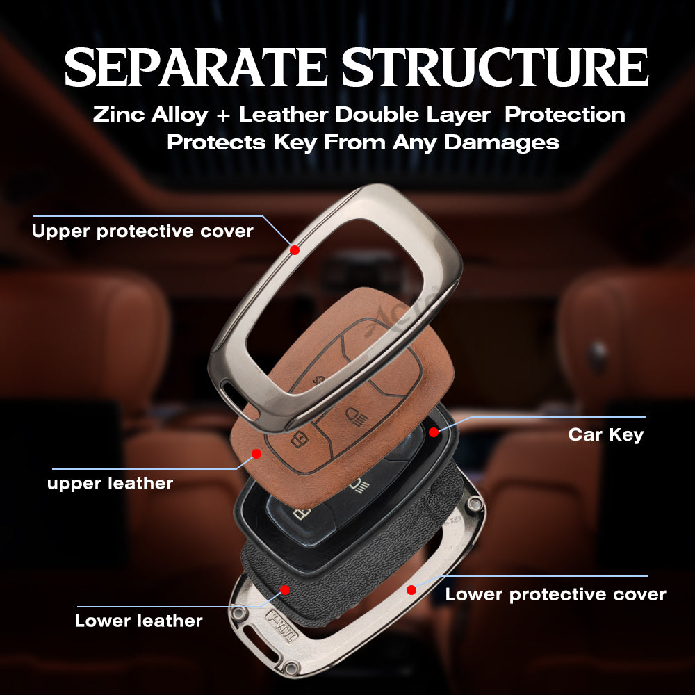 ACTO Metal Leather Car key cover with key chain Compatible With TATA