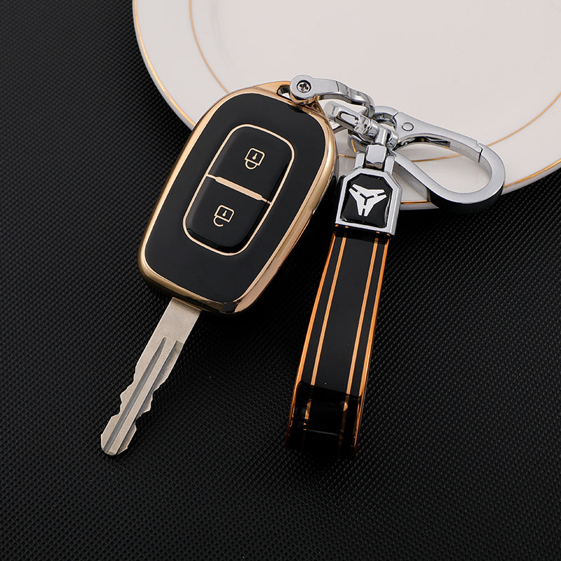 Acto TPU Gold Series Car Key Cover With TPU Gold Key Chain For Renault Kwid