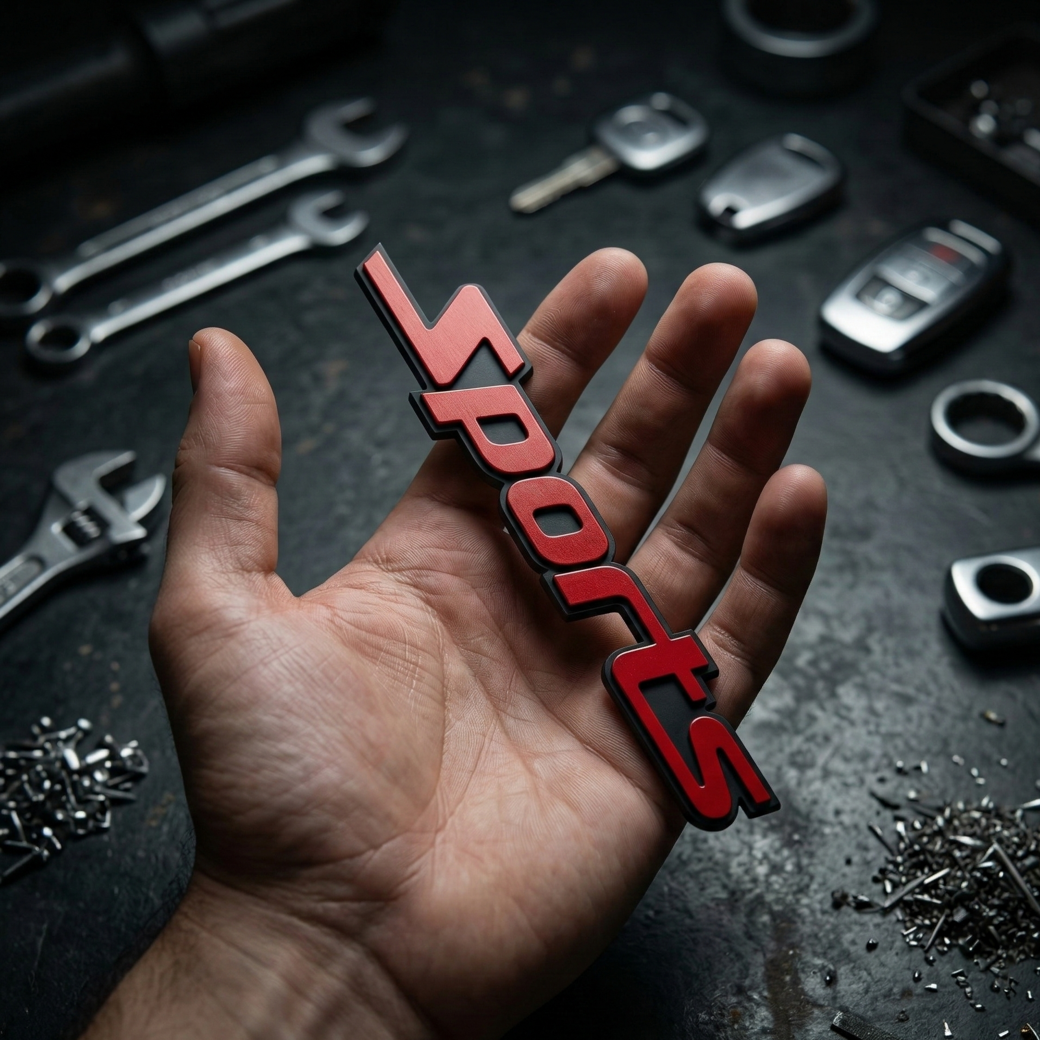 Carsonify 3D Metal SPORTS Car Badge Emblem Sticker | Premium Aluminum Alloy Chrome SPORTS Logo Decal | Self-Adhesive Metallic Badge for Car, Bike & SUV Exterior | Stylish Auto Styling Accessory