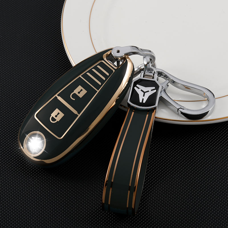 Acto TPU Gold Series Car Key Cover With TPU Gold Key Chain For Suzuki Brezza