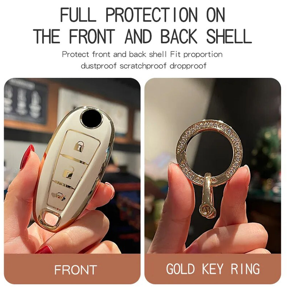 Acto TPU Gold Series Car Key Cover With Diamond Key Ring For Suzuki Baleno