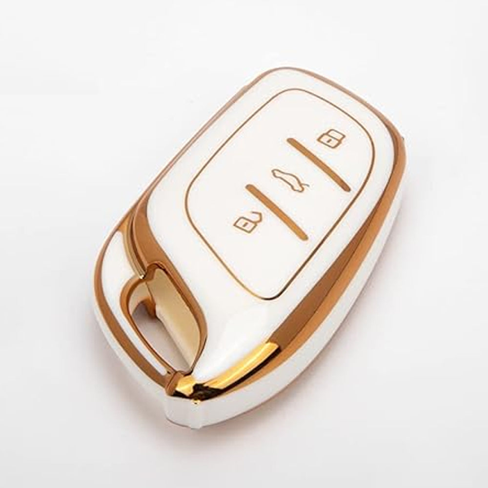 Acto TPU Gold Series Car Key Cover With Diamond Key Ring For MG Hector Plus