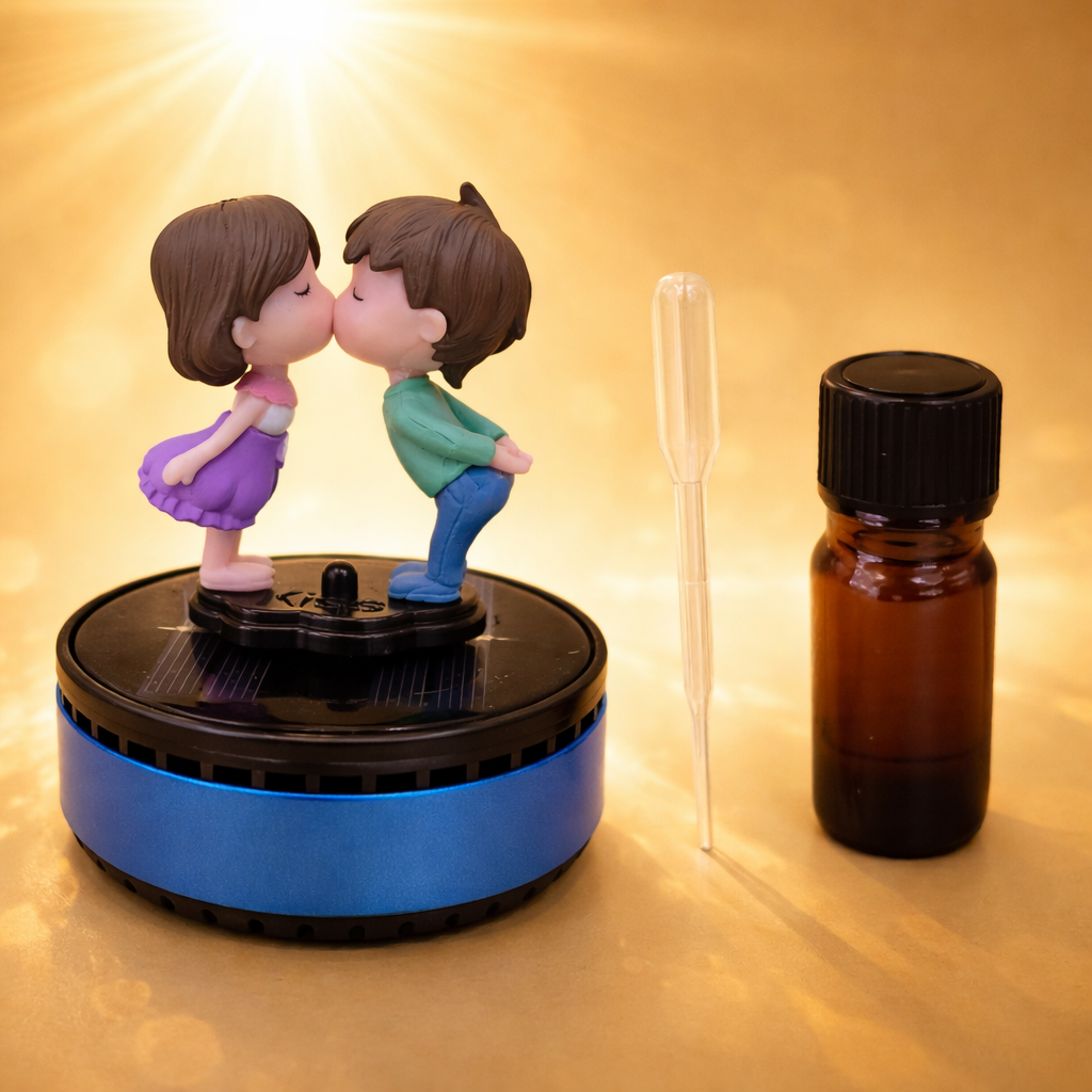 Acto Solar Powered Rotating Kissing KS01 Couple Showpiece with Aroma Diffuser Bottle – Romantic Dashboard & Home Decor