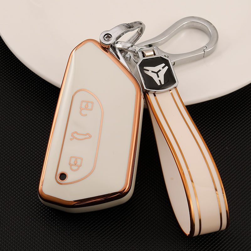 Acto TPU Gold Series Car Key Cover With TPU Gold Key Chain For Skoda Octavia