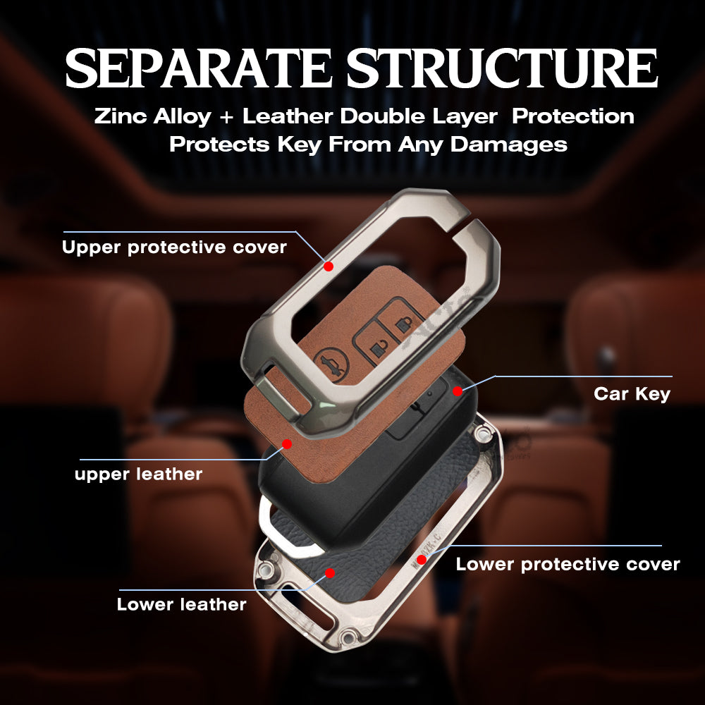 ACTO Metal Leather Car key cover with key chain Compatible With Suzuki