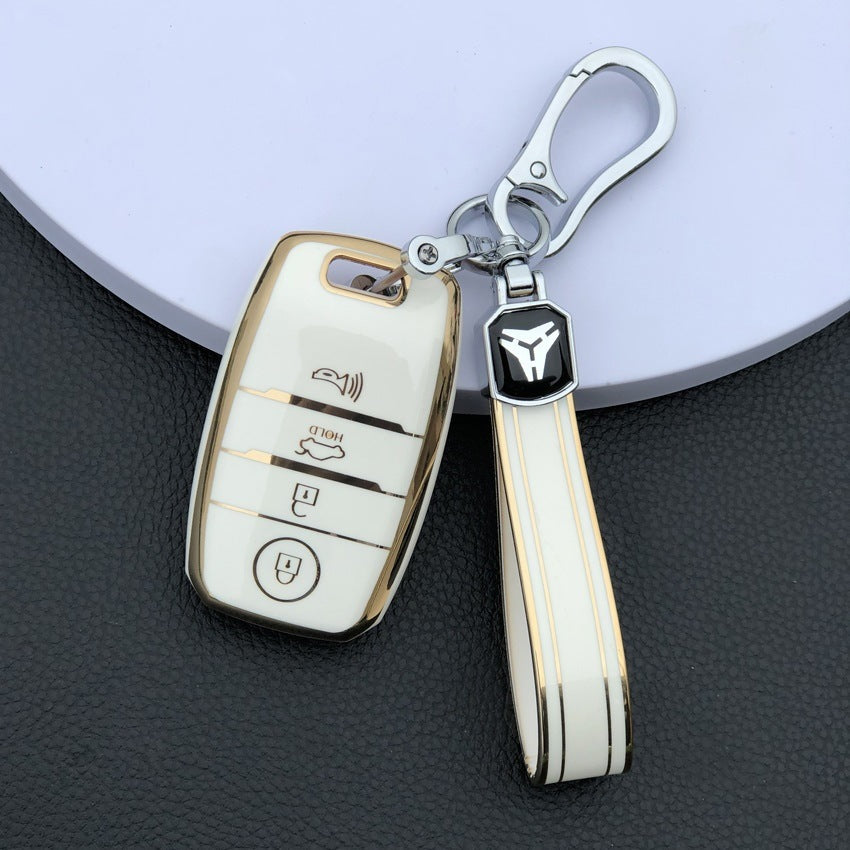 Acto TPU Gold Series Car Key Cover With TPU Gold Key Chain For Kia Seltos