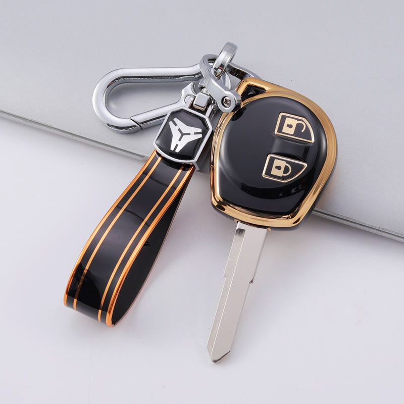 Acto TPU Gold Series Car Key Cover With TPU Gold Key Chain For Suzuki WagonR