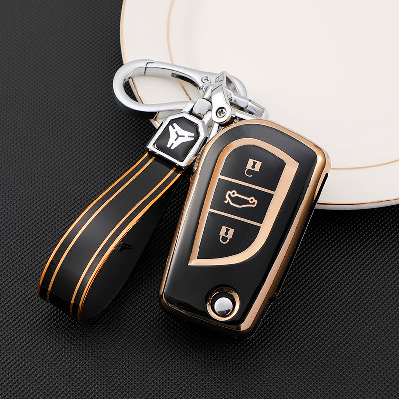 Acto TPU Gold Series Car Key Cover With TPU Gold Key Chain For Toyota Corolla Altis