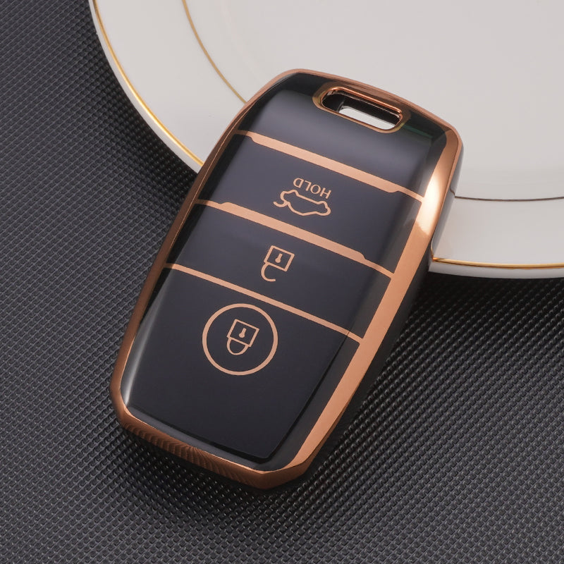 Acto TPU Gold Series Car Key Cover With TPU Gold Key Chain For Kia Seltos