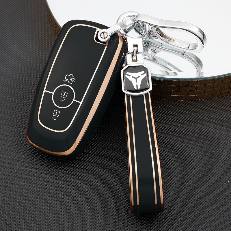 Acto TPU Gold Series Car Key Cover With TPU Gold Key Chain For Ford New Ecosport