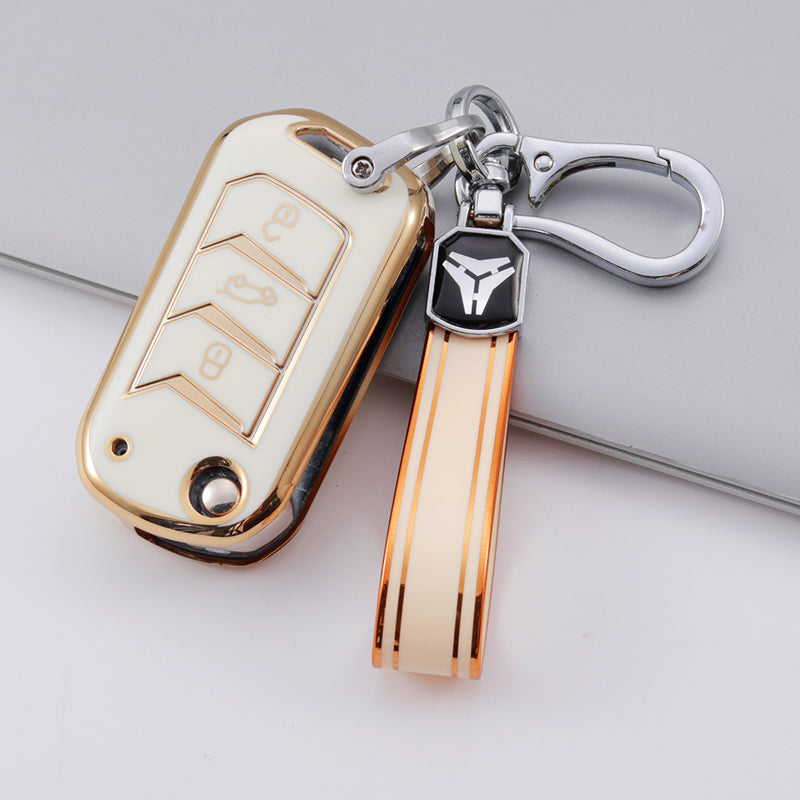 Acto TPU Gold Series Car Key Cover With TPU Gold Key Chain For Mahindra Bolero 2020+